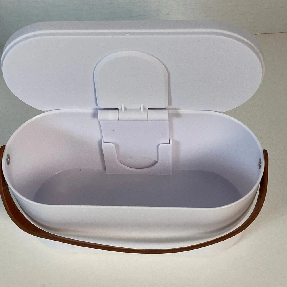 Portable Makeup Organizer Box with Mirror Lid White Vanity Travel Case Storage